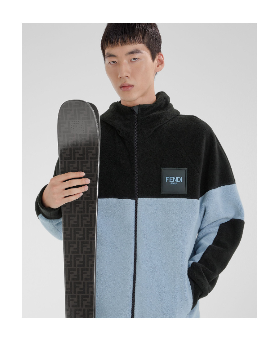 Fendi Men Fleece Sweatshirt With Frontal Logo Patch In Blue