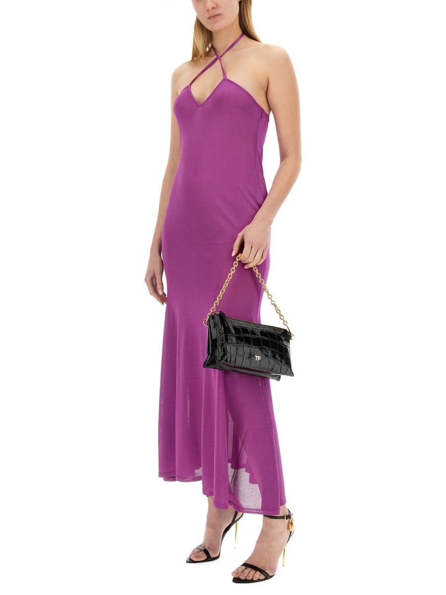 Shop Tom Ford Off-shoulder Midi Dress In Pink