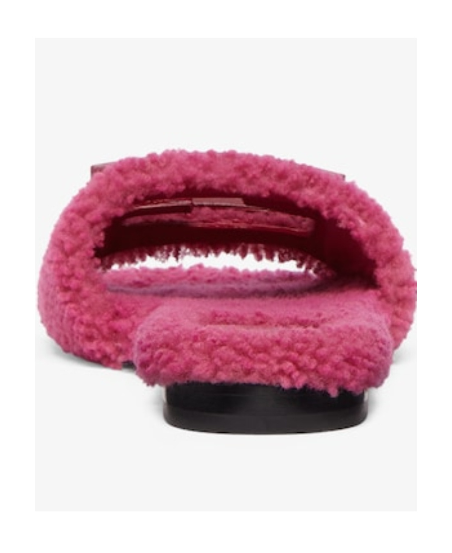 Fendi Baguette Shearling Mules In Pink