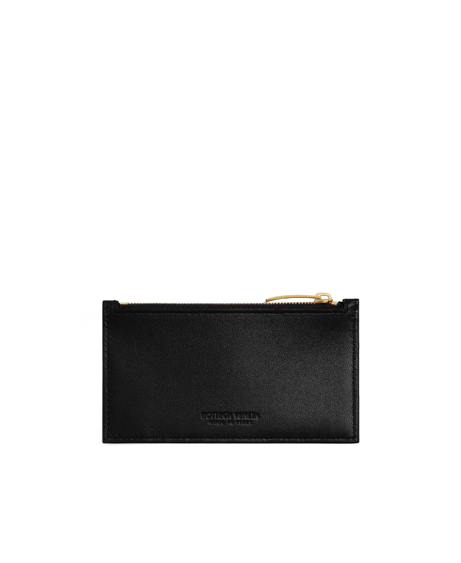 Shop Bottega Veneta Intrecciato Zipped Card Case In Black