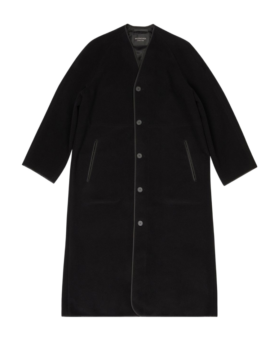 Balenciaga V-neck Single-breasted Coat In Black
