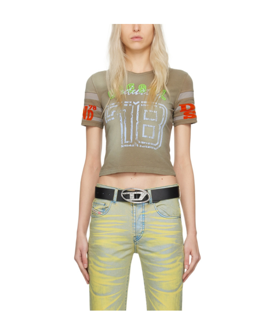 Diesel T-uncusl Flocked-logo T-shirt In Green