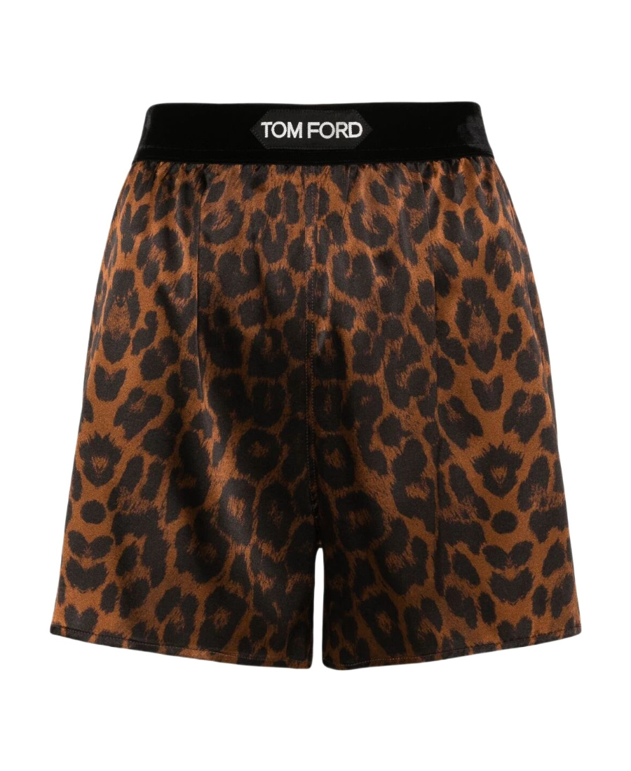 Tom Ford Velvet-trimmed Leopard-print Silk-blend Satin Shorts In Black