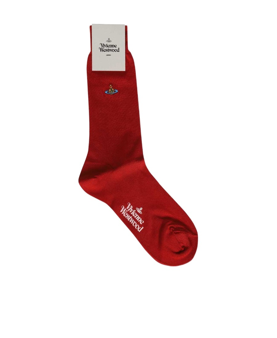 Vivienne Westwood Derby Black Logo Ribbed Cotton Socks In Red