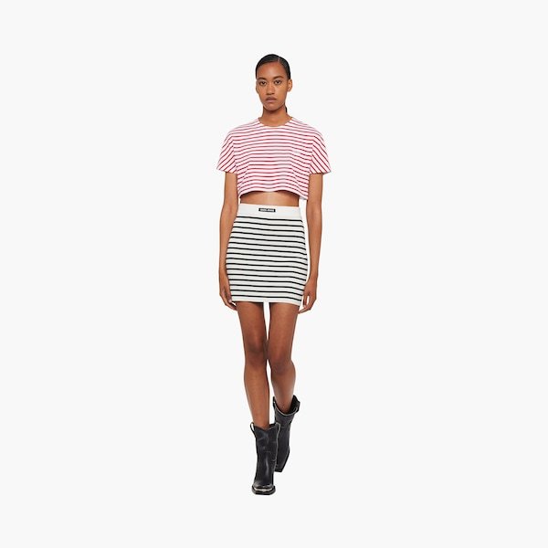 Miu Miu Striped Cropped T-shirt In White