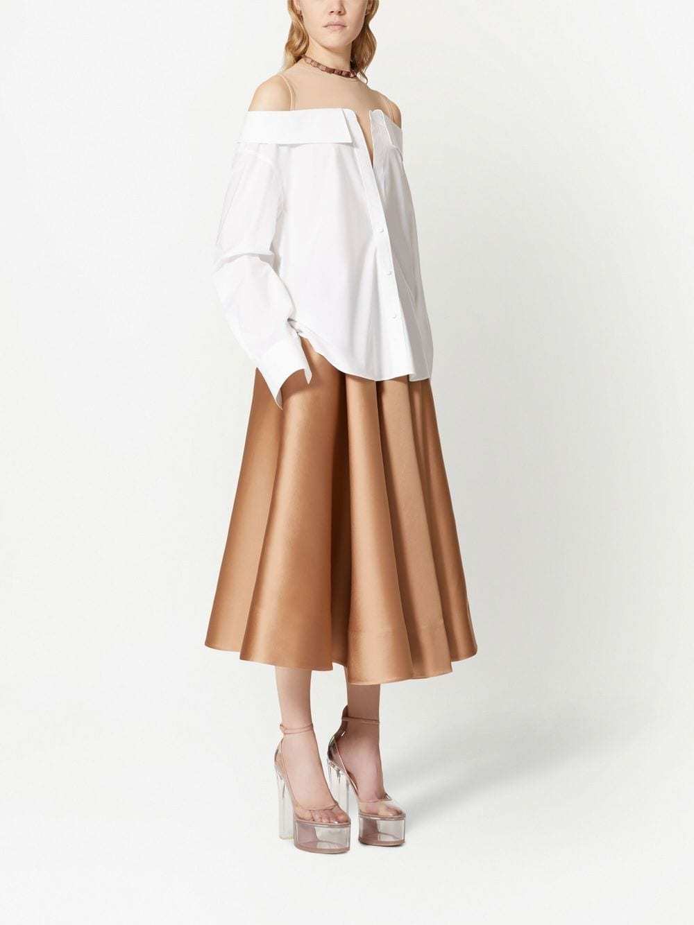 Valentino Techno Duchesse Midi Skirt In Nude