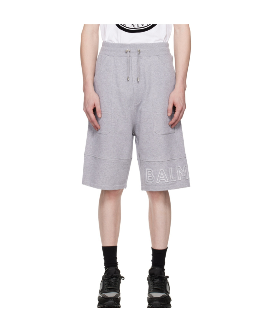 BALMAIN LOGO-PRINT COTTON BERMUDA SHORTS