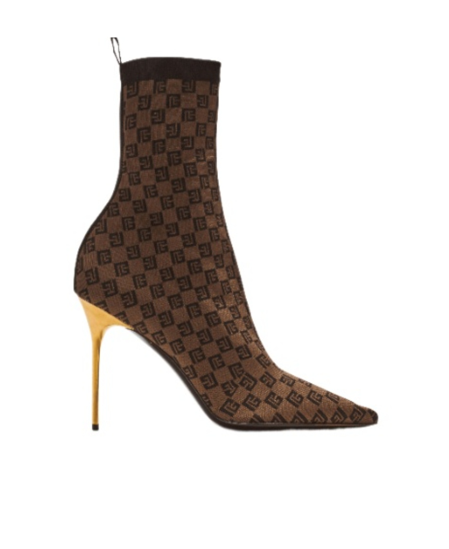 Balmain Skye Monogram Knit Stiletto Booties In Green