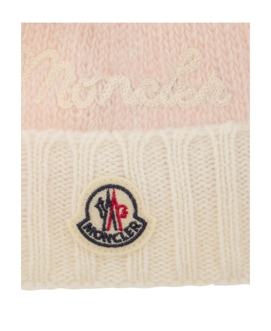Moncler Logo-patch Virgin-wool Beanie In Nude