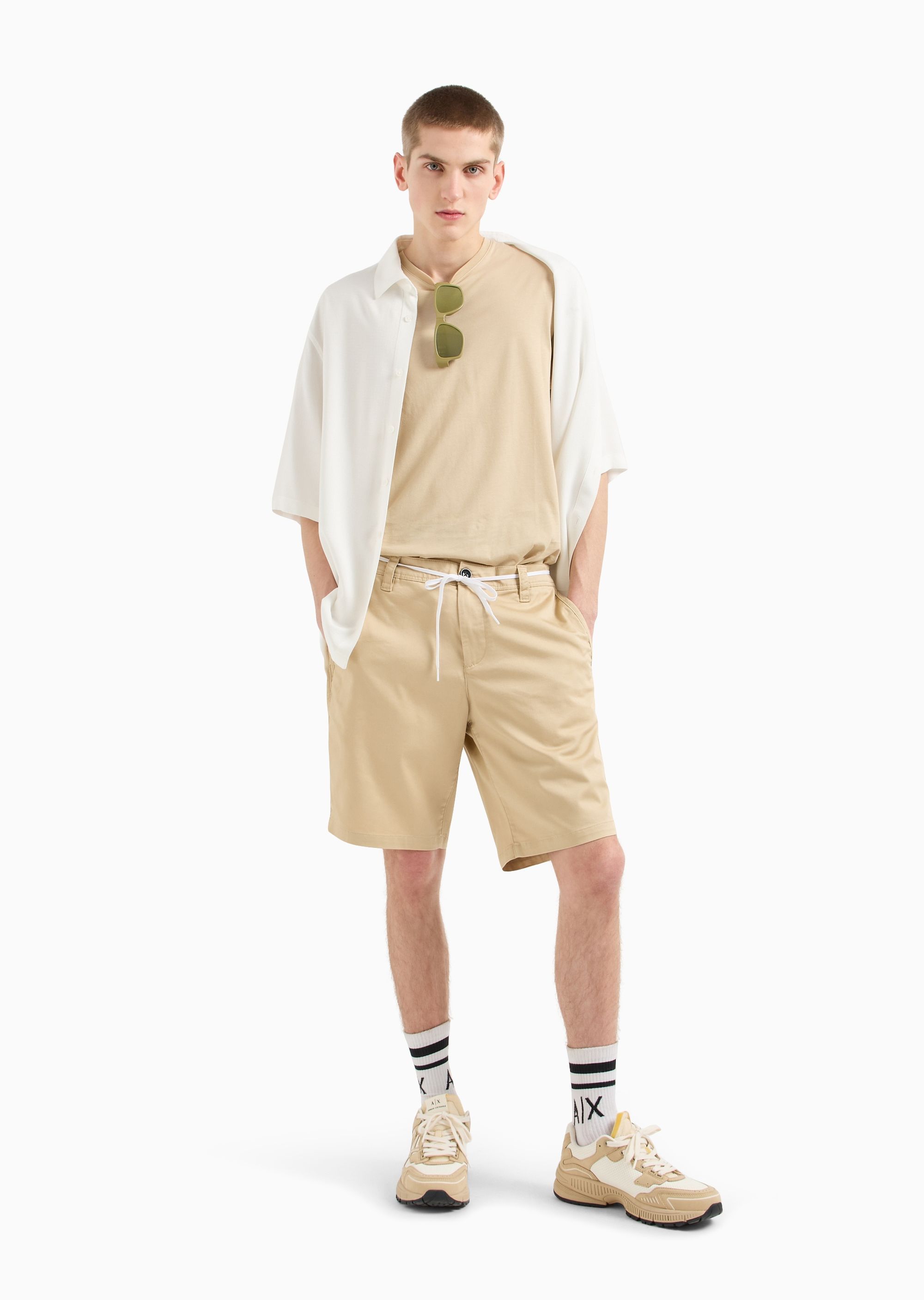 Armani Exchange Mid-rise Chino Shorts In Nude