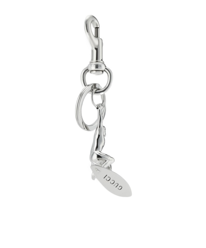 Gucci Engraved Surfer Keychain Charm In Silver