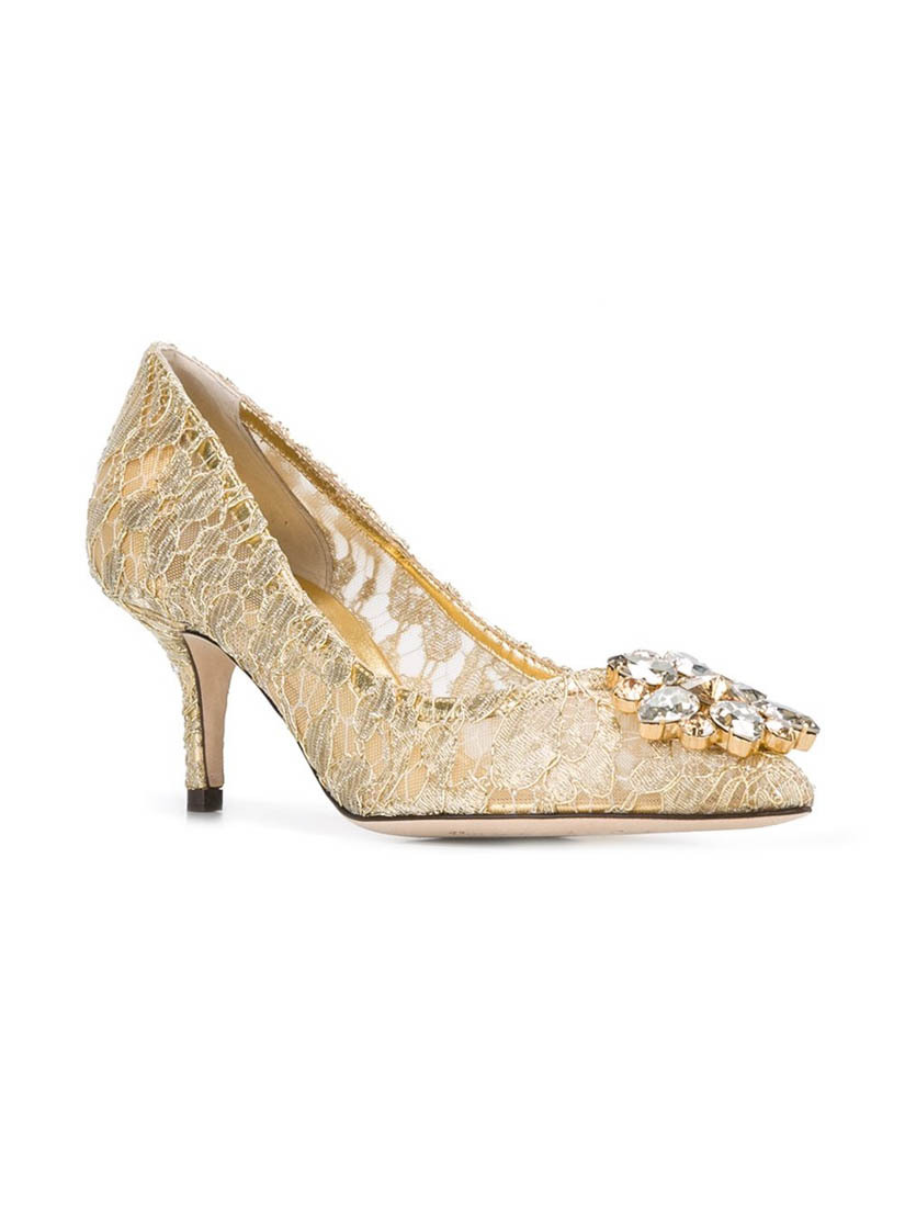 Dolce & Gabbana Lace Rainbow Pumps With Brooch Detailing Shoes In Nude