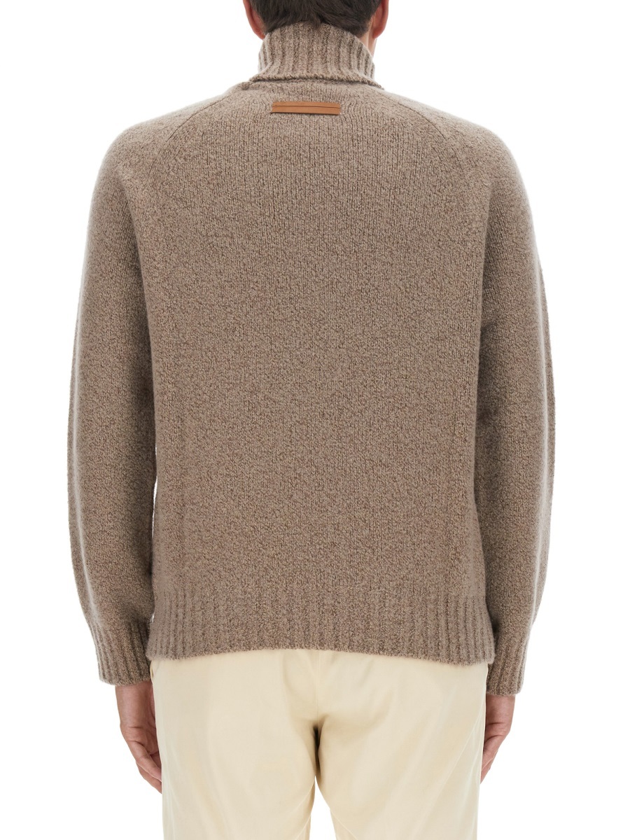 Zegna Ribbed Turtleneck Sweater Long Sleeves In Brown