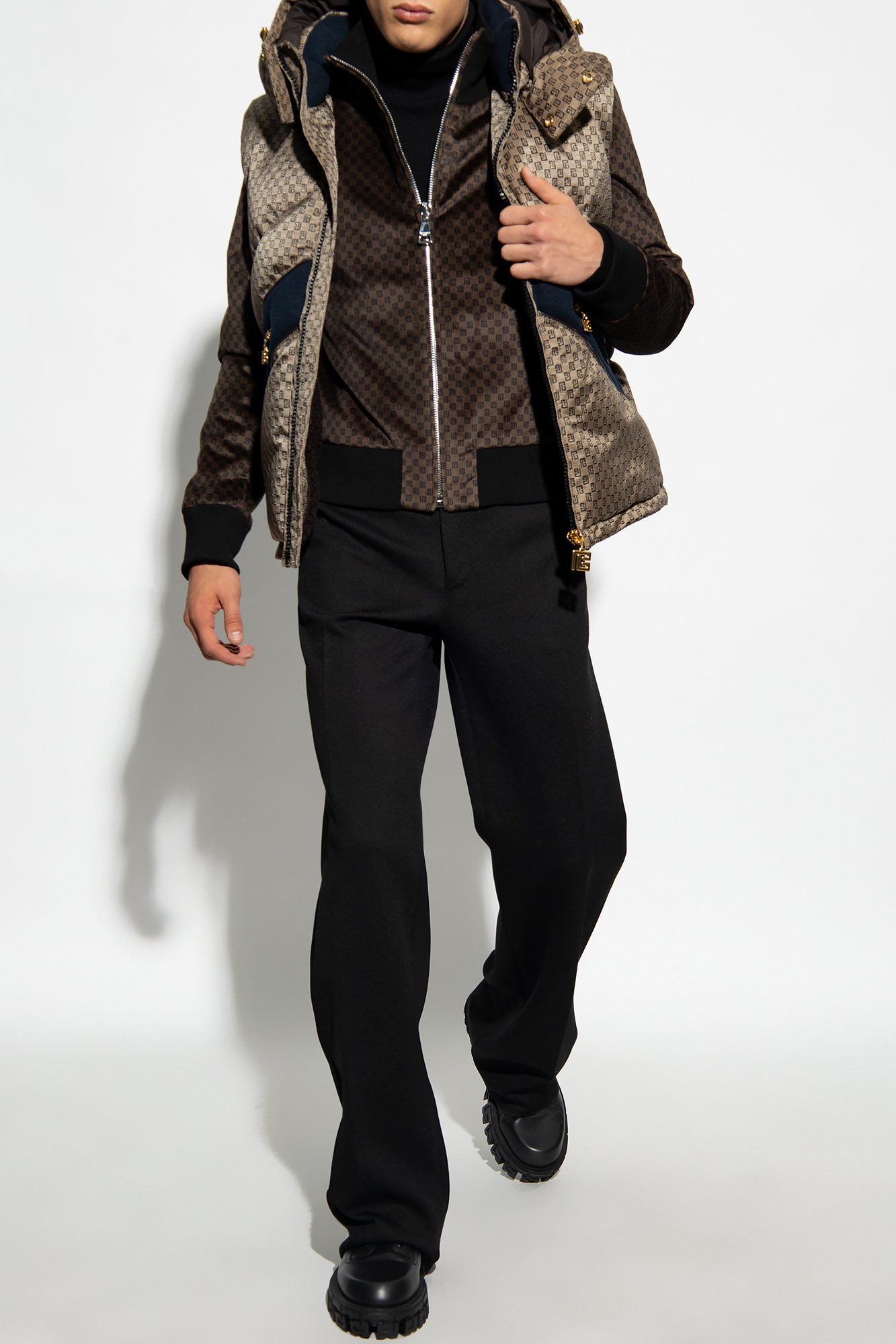 Balmain Pb Monogram-jacquard Quilted Gilet In Black