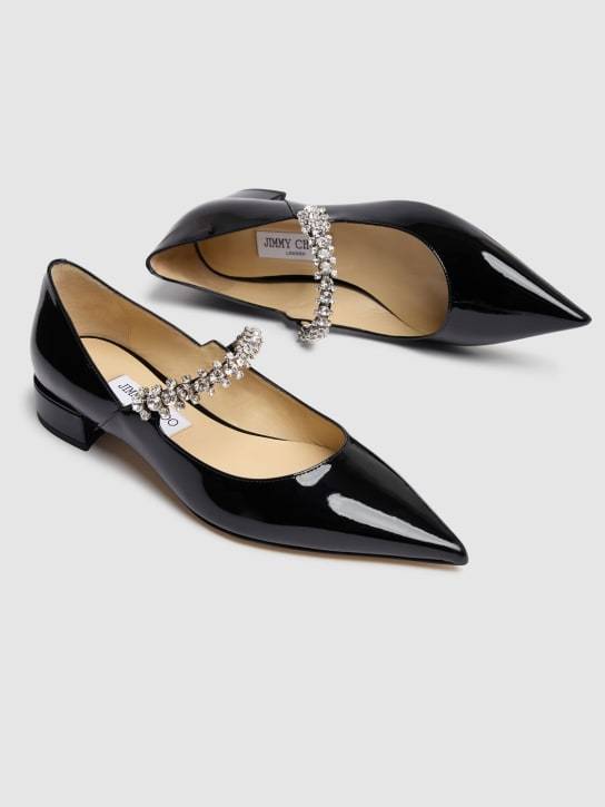 Jimmy Choo Black Ballet Flats With Crystals On Strap In Black
