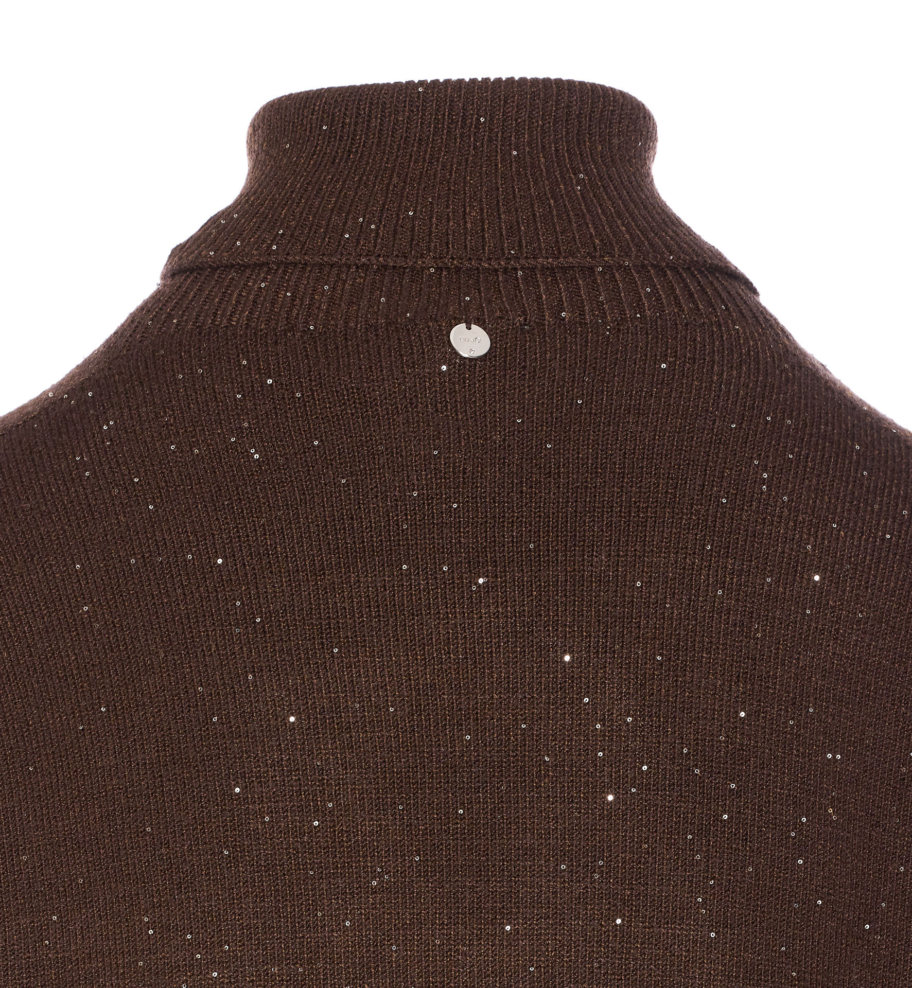 Liu •jo Sequined High Neck Midi Dress In Brown