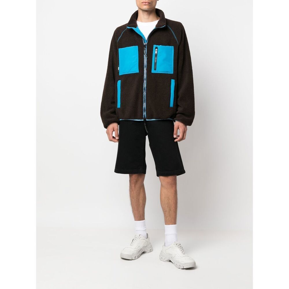 Msgm Logo High Neck Jacket With Contrast Pockets In Black