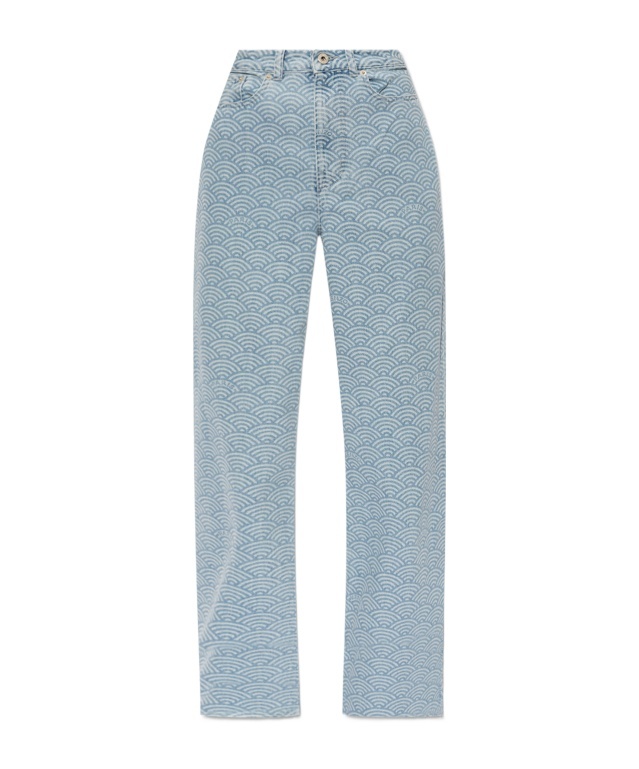 Kenzo Rainbow Patterned Seigaiha Ayame Straight Fit Denims 23cm In Blue