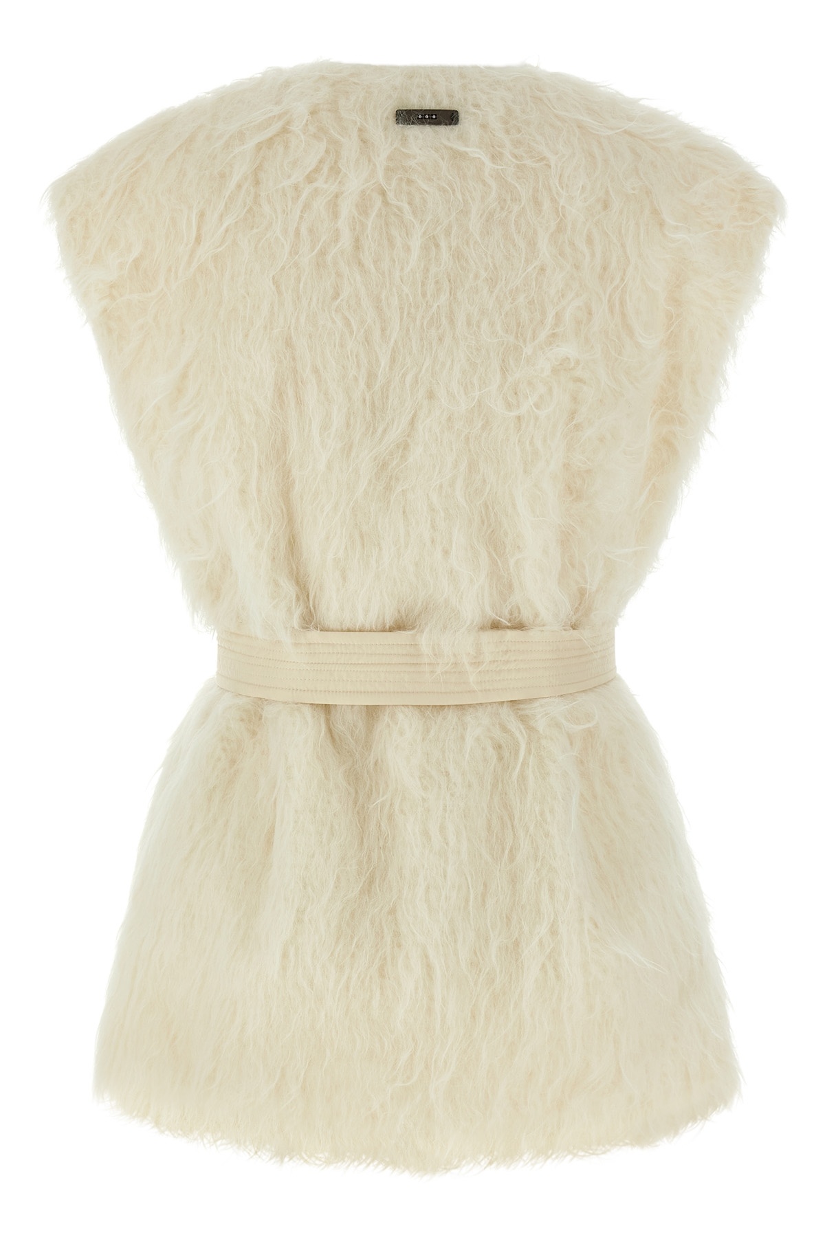 Peserico Waist Belted Sleeveless Fur Vest In White