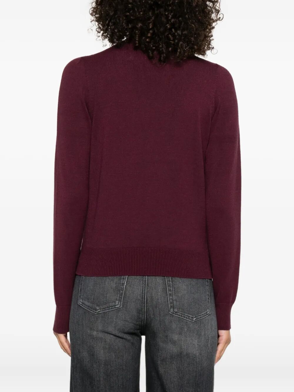 Twinset Twin-set Burgundy Knit Sweater With Keyhole Neck And Ribbed Hem In Neutral