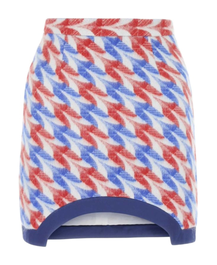 Casablanca Wool Blend Mini Skirt With Printed Houndstooth Pattern In Blue