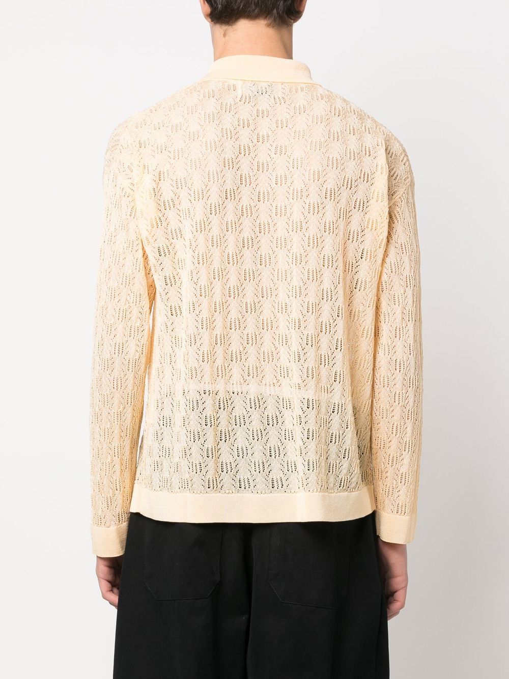 Bonsai White Oversized Open Knit Polo In White