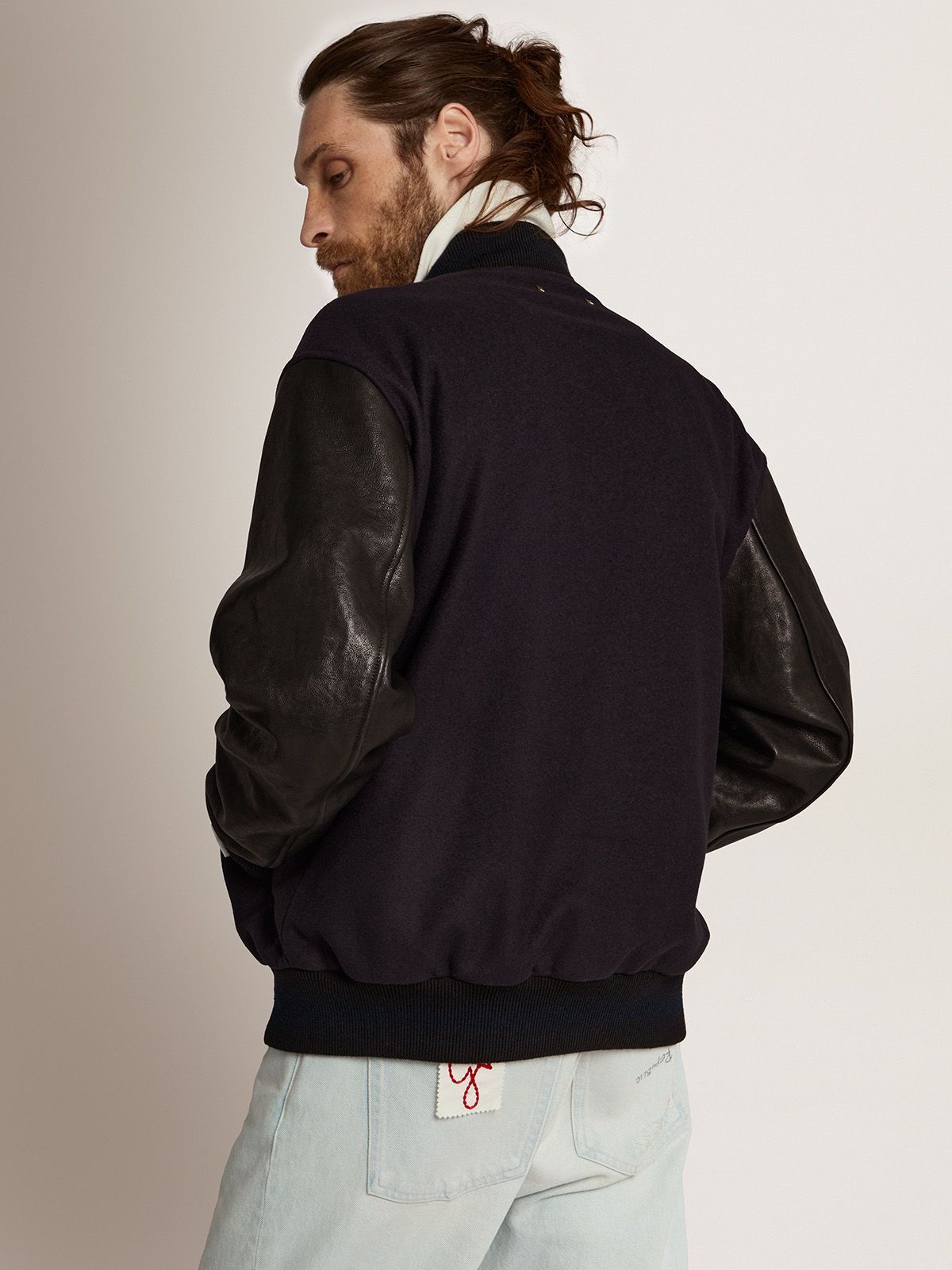 Shop Golden Goose Panelled Varsity Jacket In Black