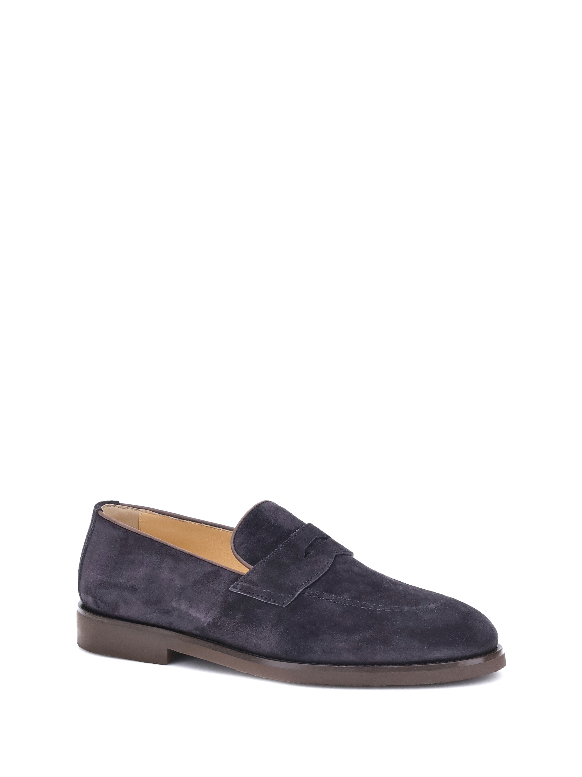 Brunello Cucinelli Mens Navy Flex Penny Suede Loafers In Blue