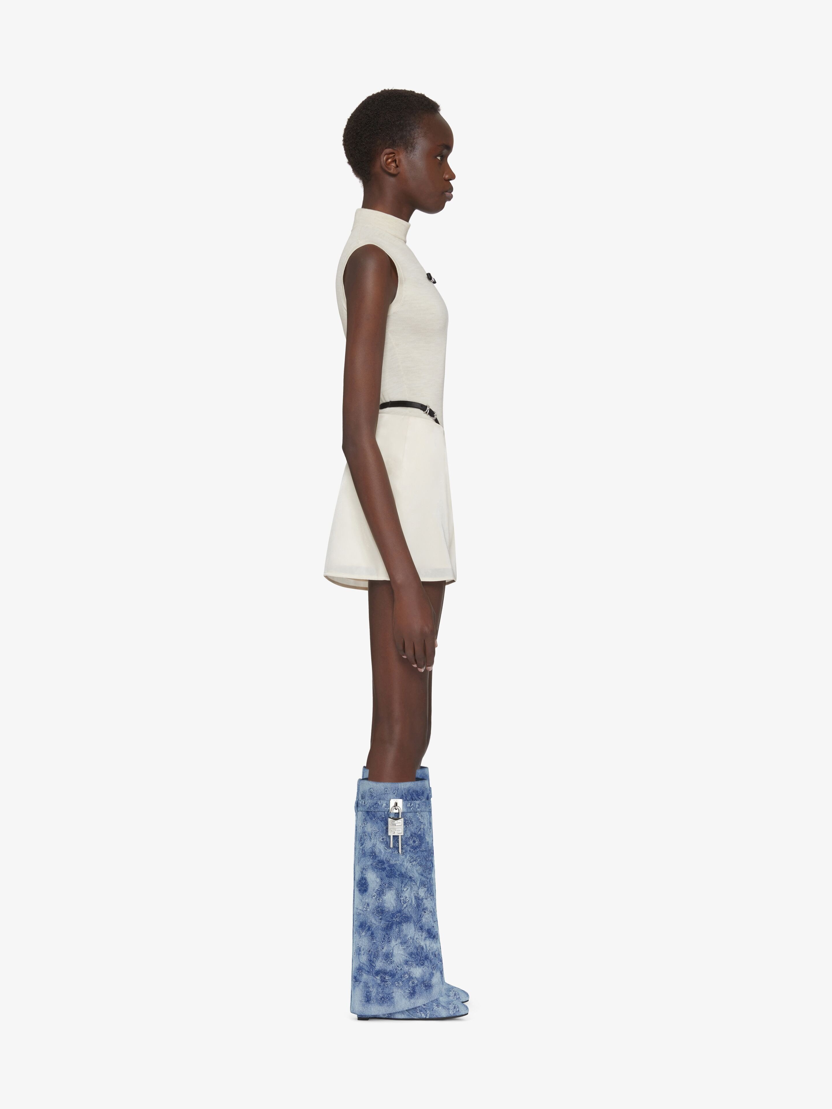 Shop Givenchy Shark Lock Boots In Denim With Floral Embroidery In Medium Blue
