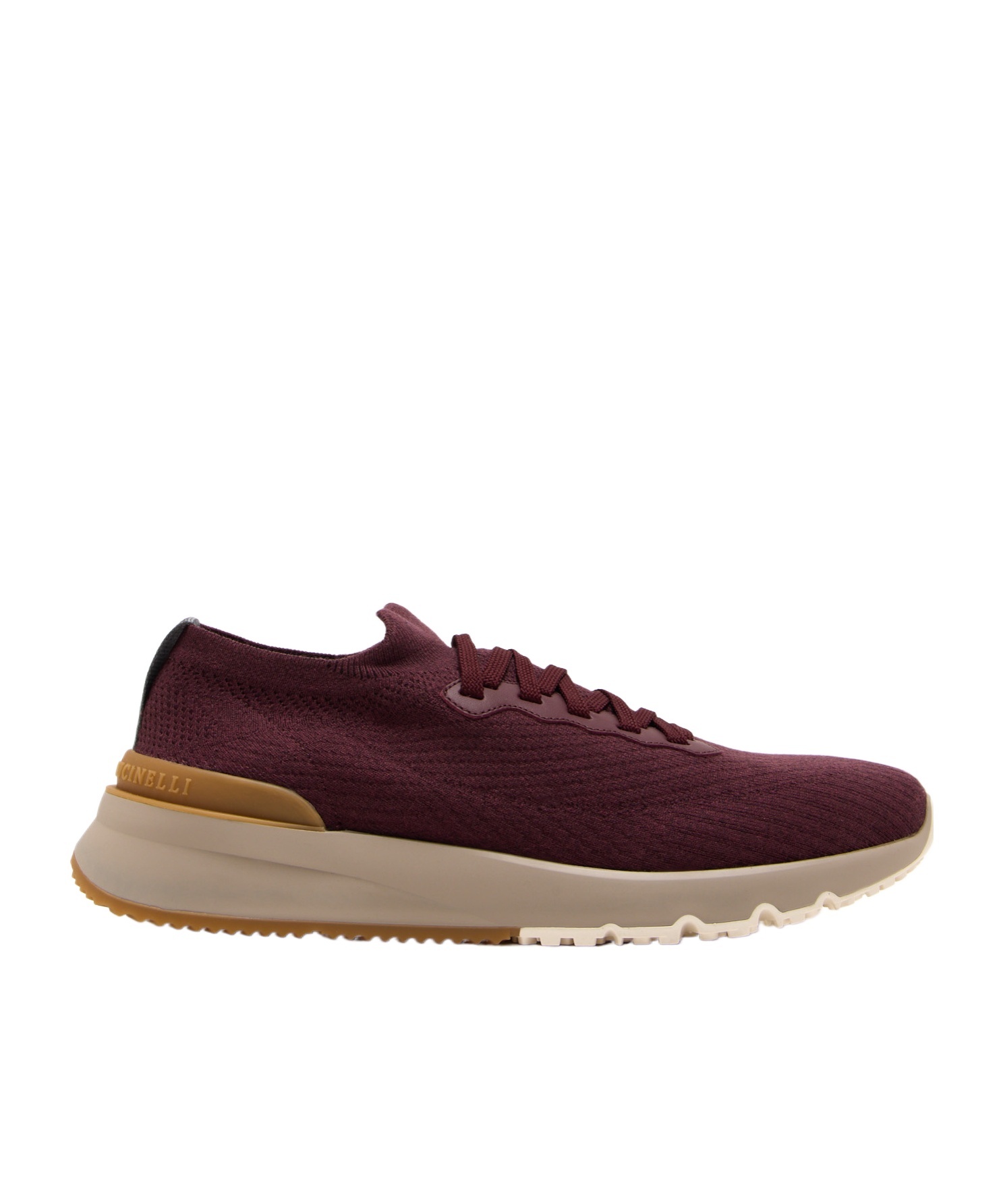 Brunello Cucinelli Men Burgundy Knit And Leather Runners In Burgundy