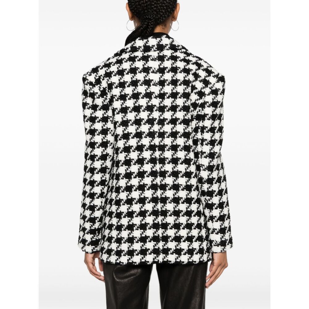 Shop Anine Bing Houndstooth-pattern Tweed Blazer In Black