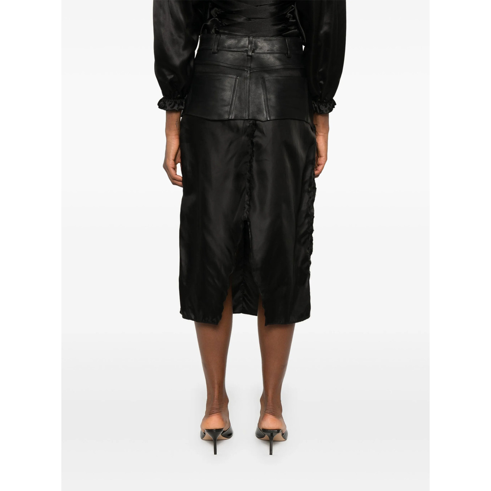 Balenciaga Leather-panel Midi Skirt In Black