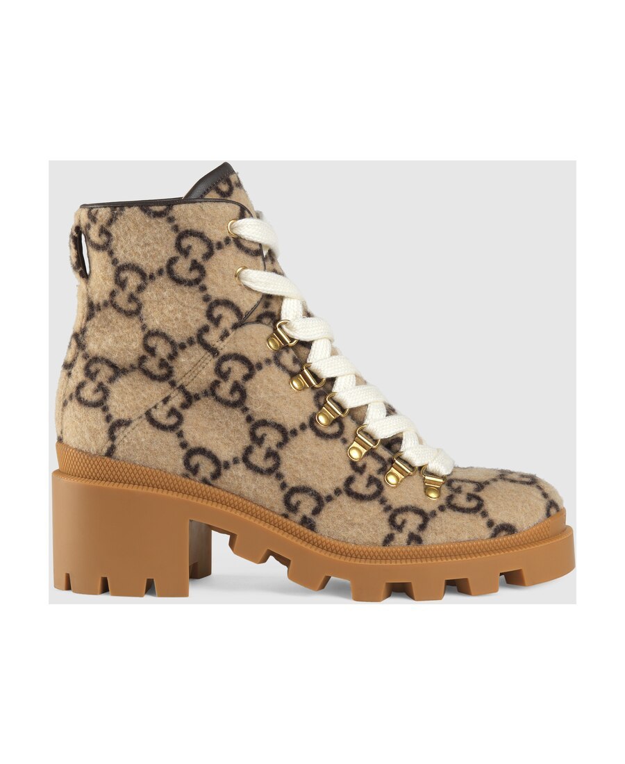 Gucci Gg Wool Ankle Boot In Brown
