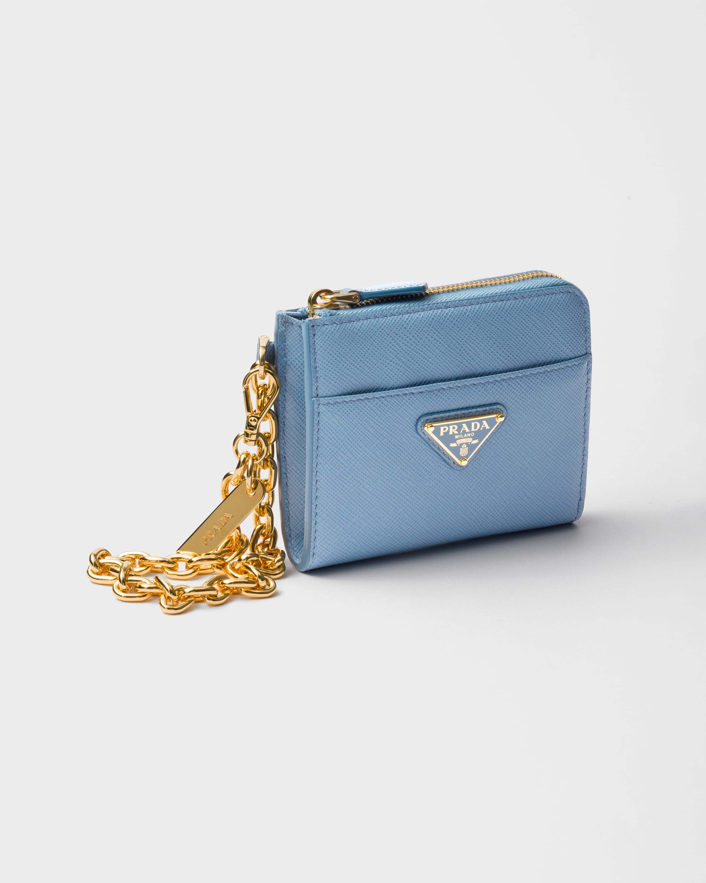 Prada Small Saffiano Leather Chain Wallet In Blue