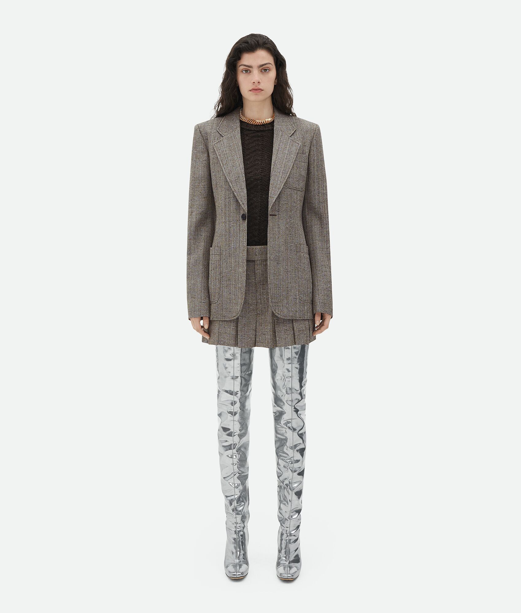 Bottega Veneta Mélange Pleated Miniskirt In Gray