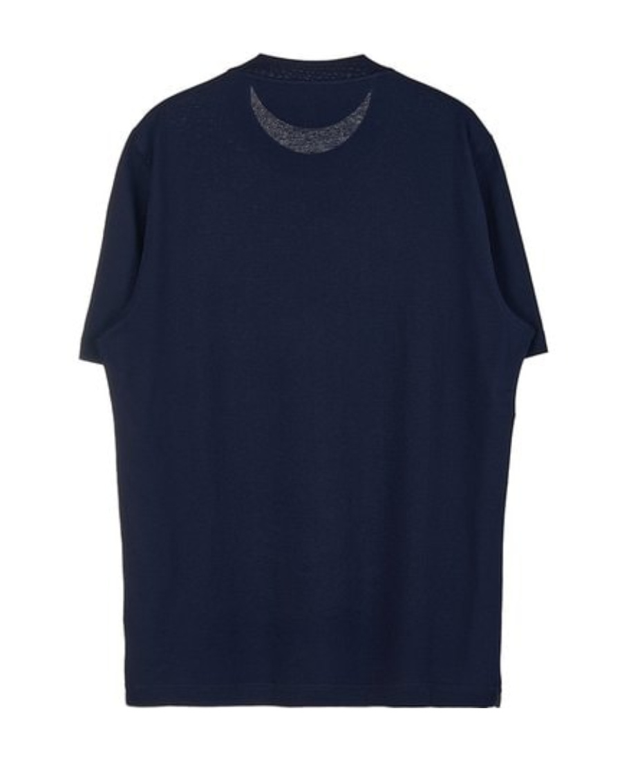 Brunello Cucinelli Short-sleeved Crew Neck T-shirt With Contrasting Stitching In Blue