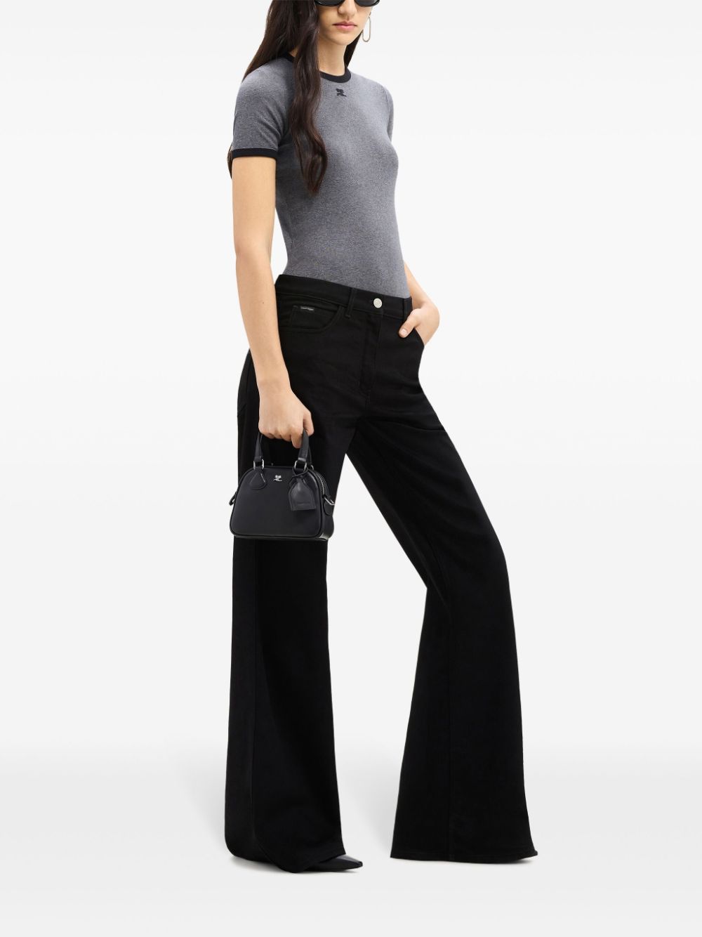 Courrèges Adjustable Strap Shoulder Bags With Silver Hardware In Black