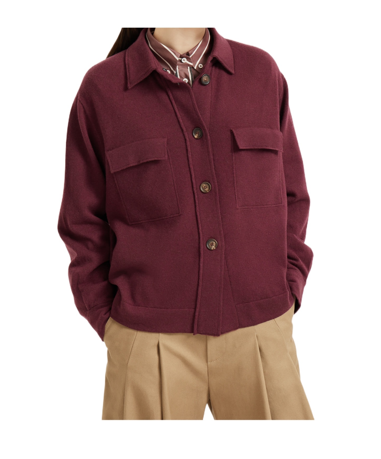 Brunello Cucinelli Lapel Long Sleeve Casual Jacket In Burgundy