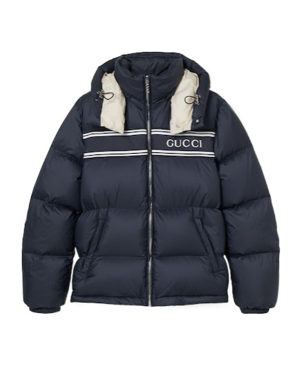 Gucci Navy Blue Polyester Down Jacket In Black
