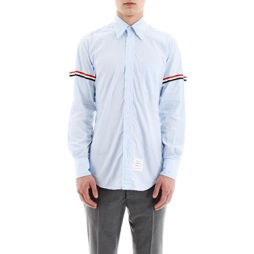 Thom Browne Button-down Collar Grosgrain-trimmed Cotton-poplin Shirt In Blue