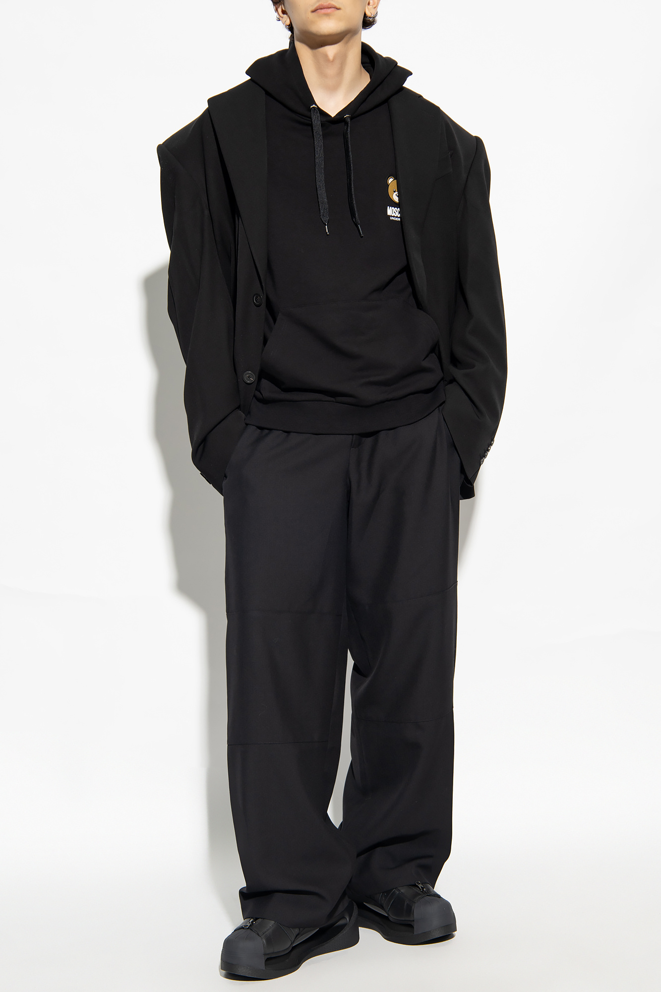 Moschino Long-sleeved Hooded Sweater In Black