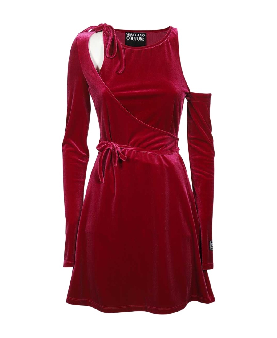 Versace Jeans Cut-out Velvet Dress In Red