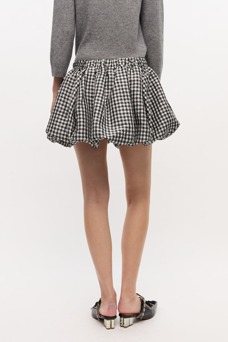 Ganni Vichy Pattern Balloon Miniskirt In Multi