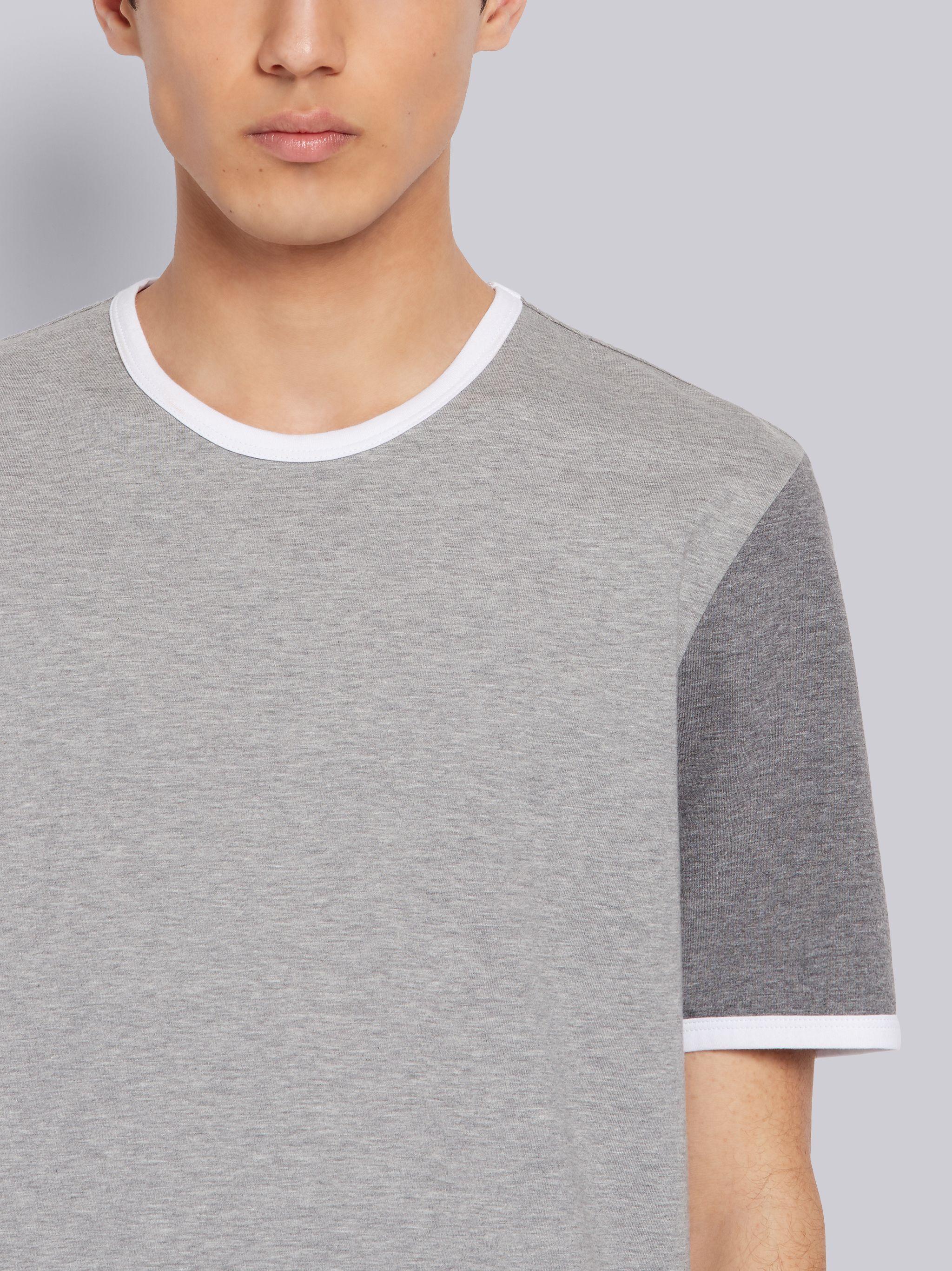 Thom Browne Contrast Sleeve Crewneck Cotton Ringer T-shirt In White