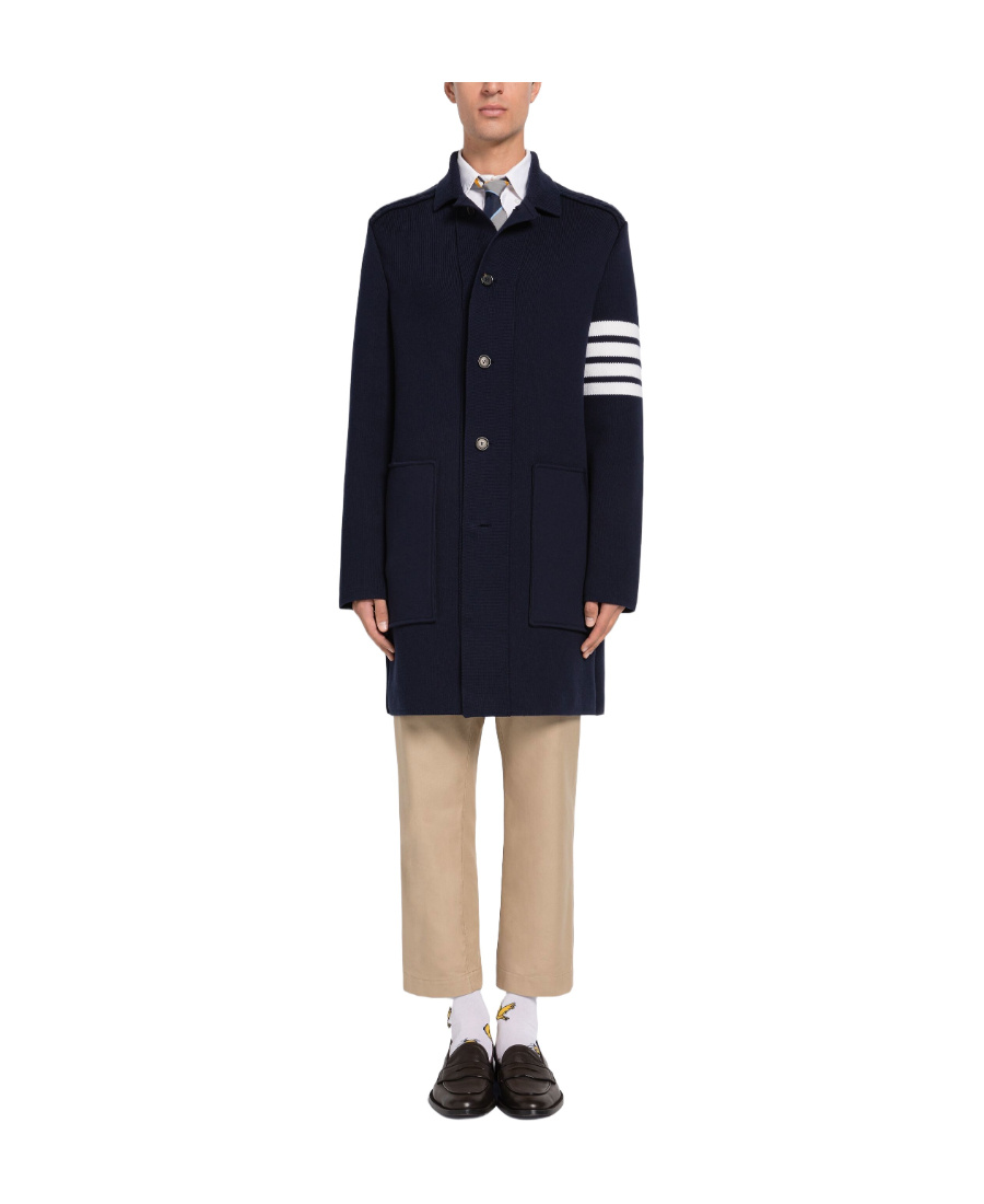 Thom Browne 4-bar Knitted Longline Cardigan In Black