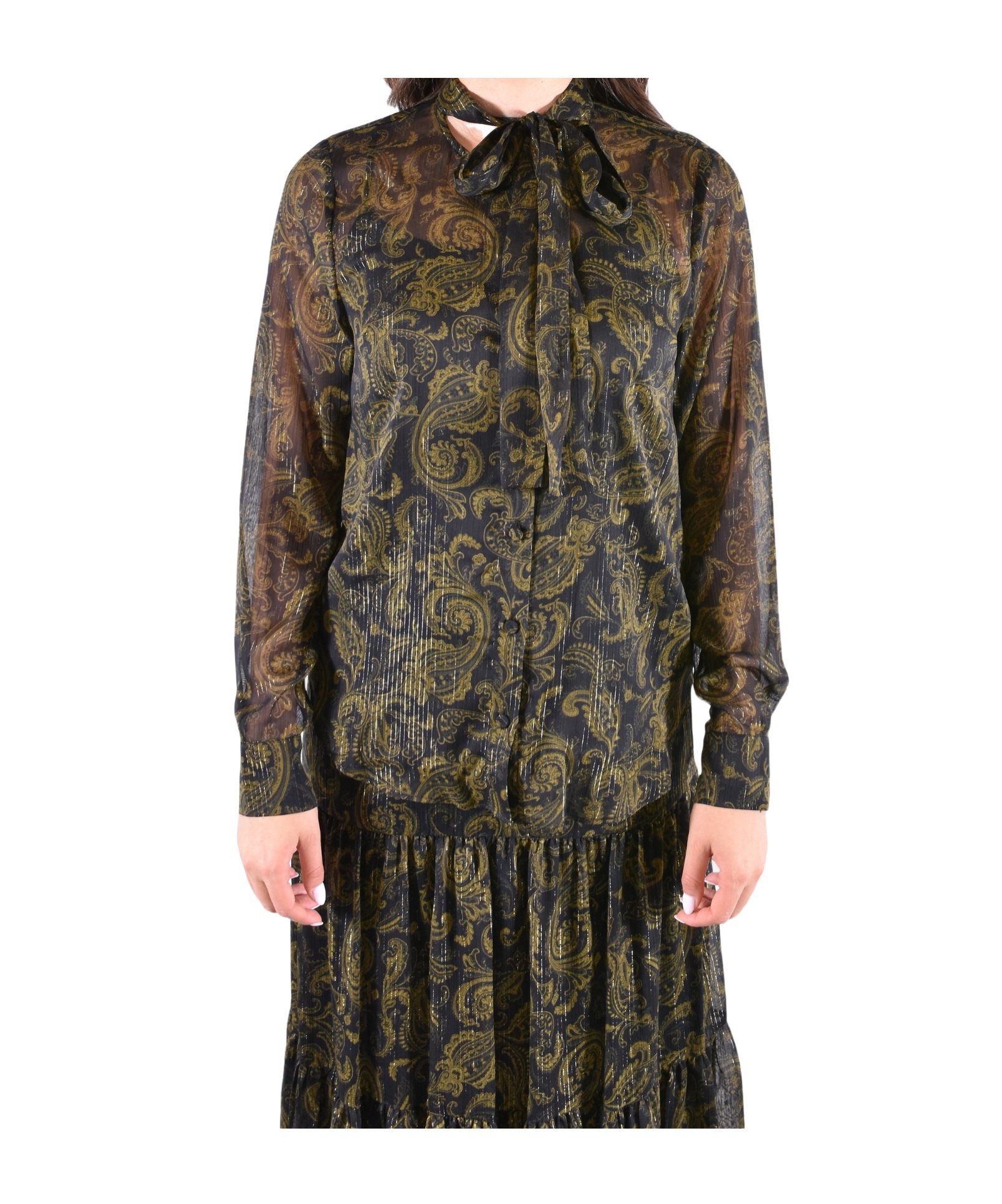 Michael Michael Kors Metallic Paisley Print Tie-front Georgette Blouse In Multi