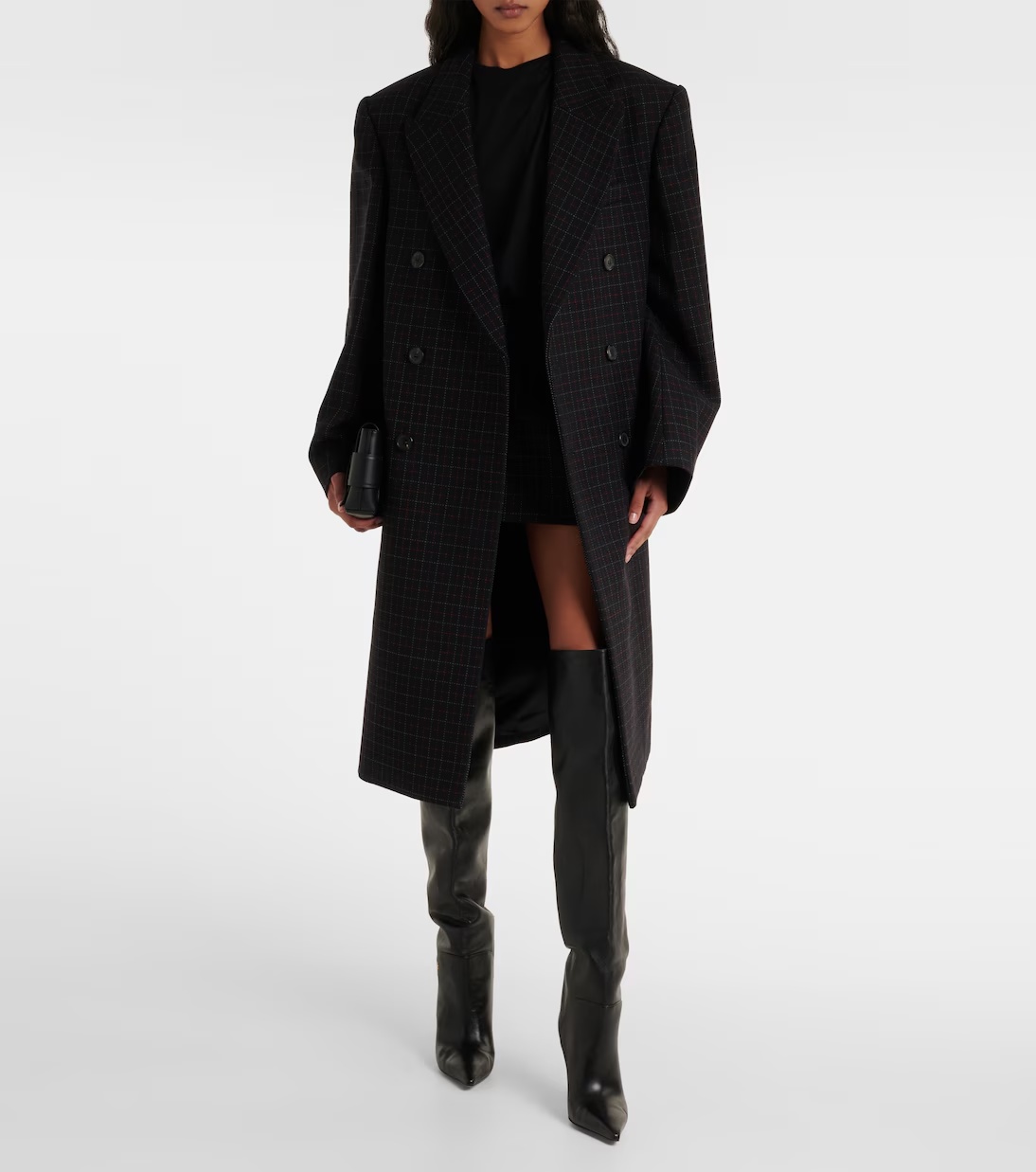 Wardrobe.nyc Plaid Double-breasted Coat In Black