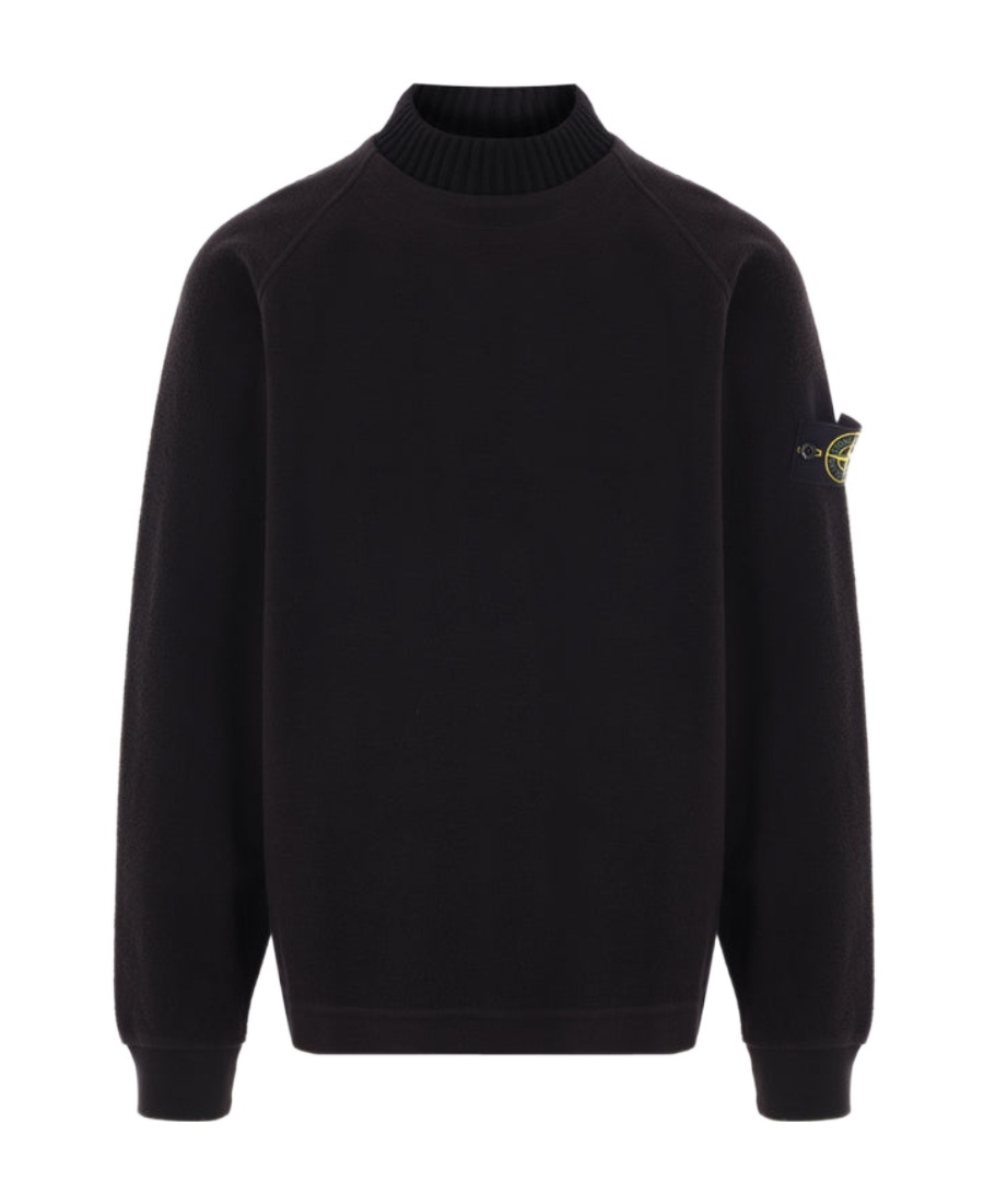 Stone Island Black Sweater With High Neck And Patch Logo On The Sleeve In Wool In Black