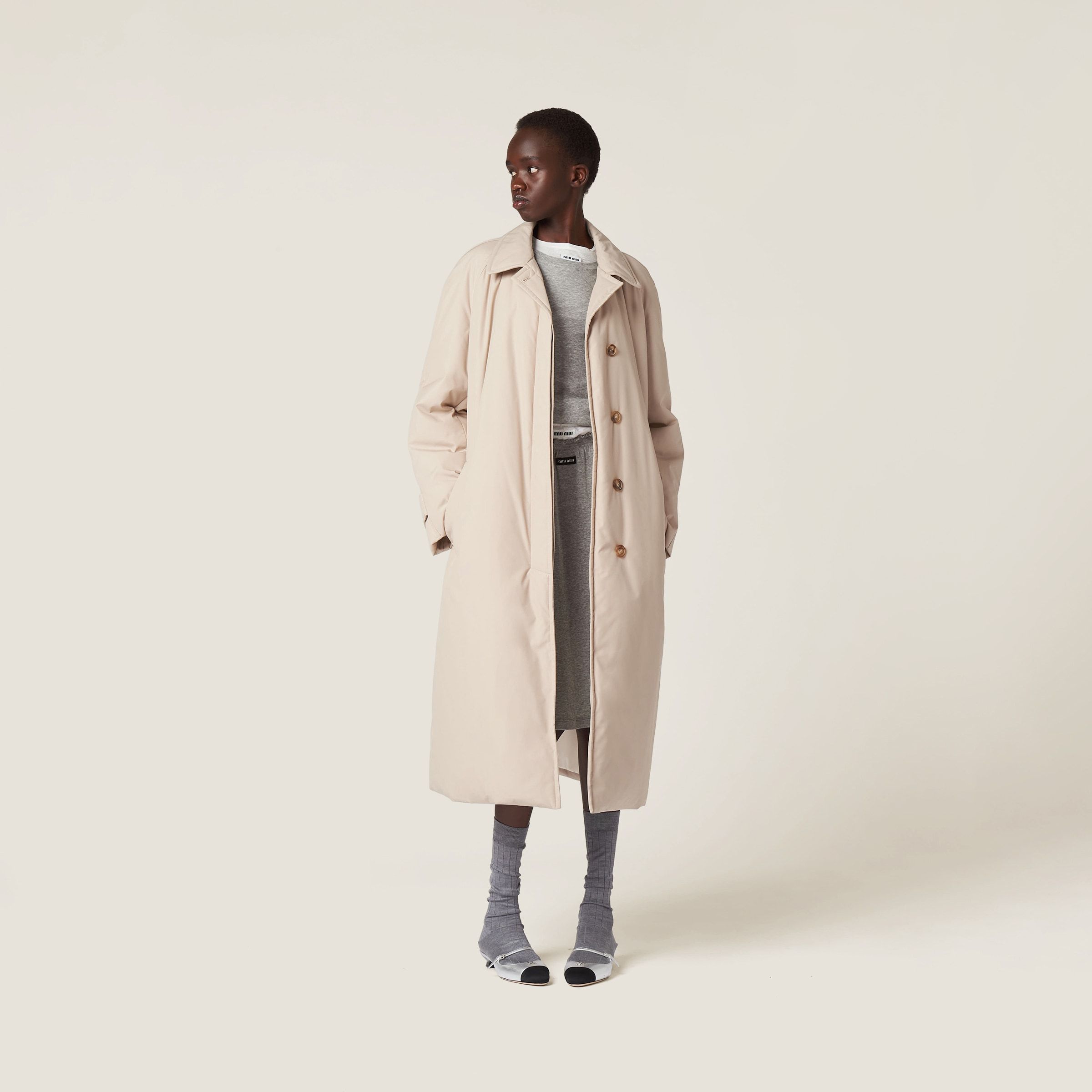 Miu Miu Ribbed Jersey T-shirt In Gray