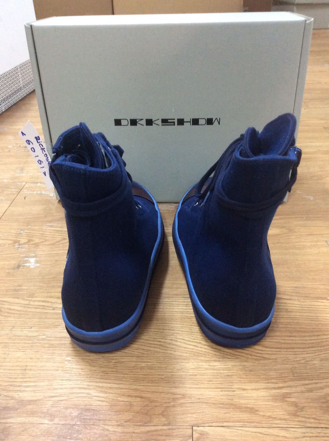Rick Owens Drkshdw Round Head Strapped High-top Sneakers In Blue